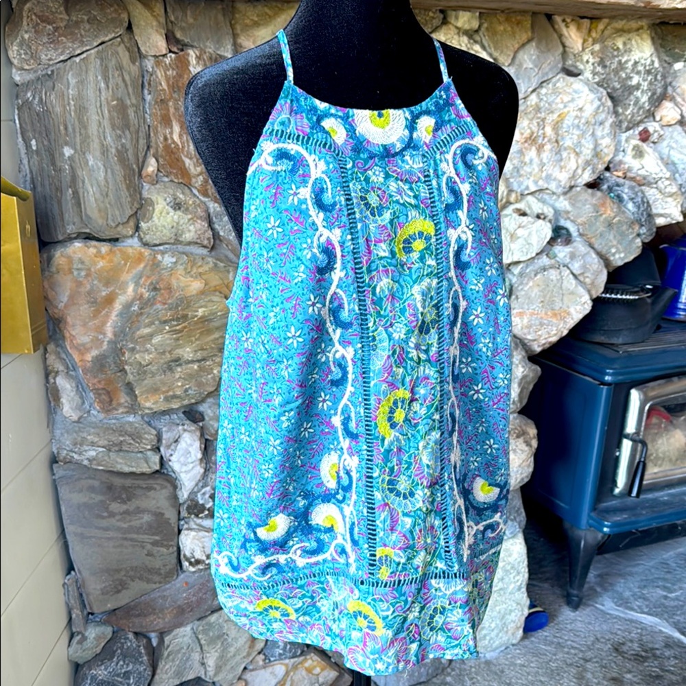Anthropologie Boho Floral Embroidered Tank Top - Size 12 - Picture 3 of 16